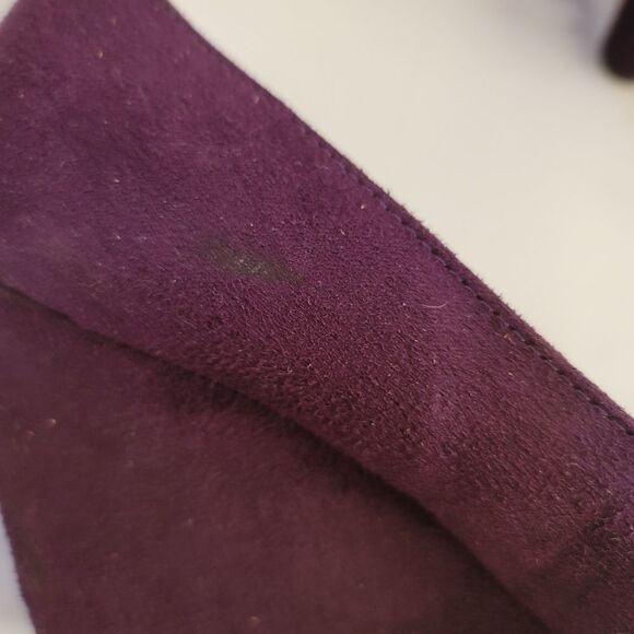 Deep purple plum slip on wedge heel ruffle fabric dressy size 8 Dexter peep toe - Picture 5 of 6